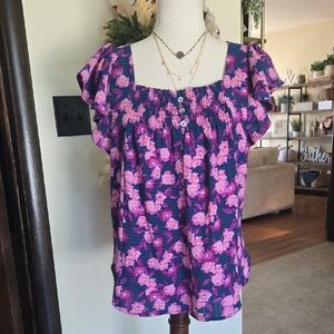 Draper James Purple Floral Blouse